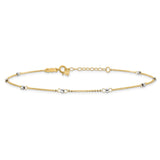 14k Two-tone Cable Chain Mirror Beads 8-Station 9 inch Plus 1 inch Extender - Total 10 inch Anklet ANK264