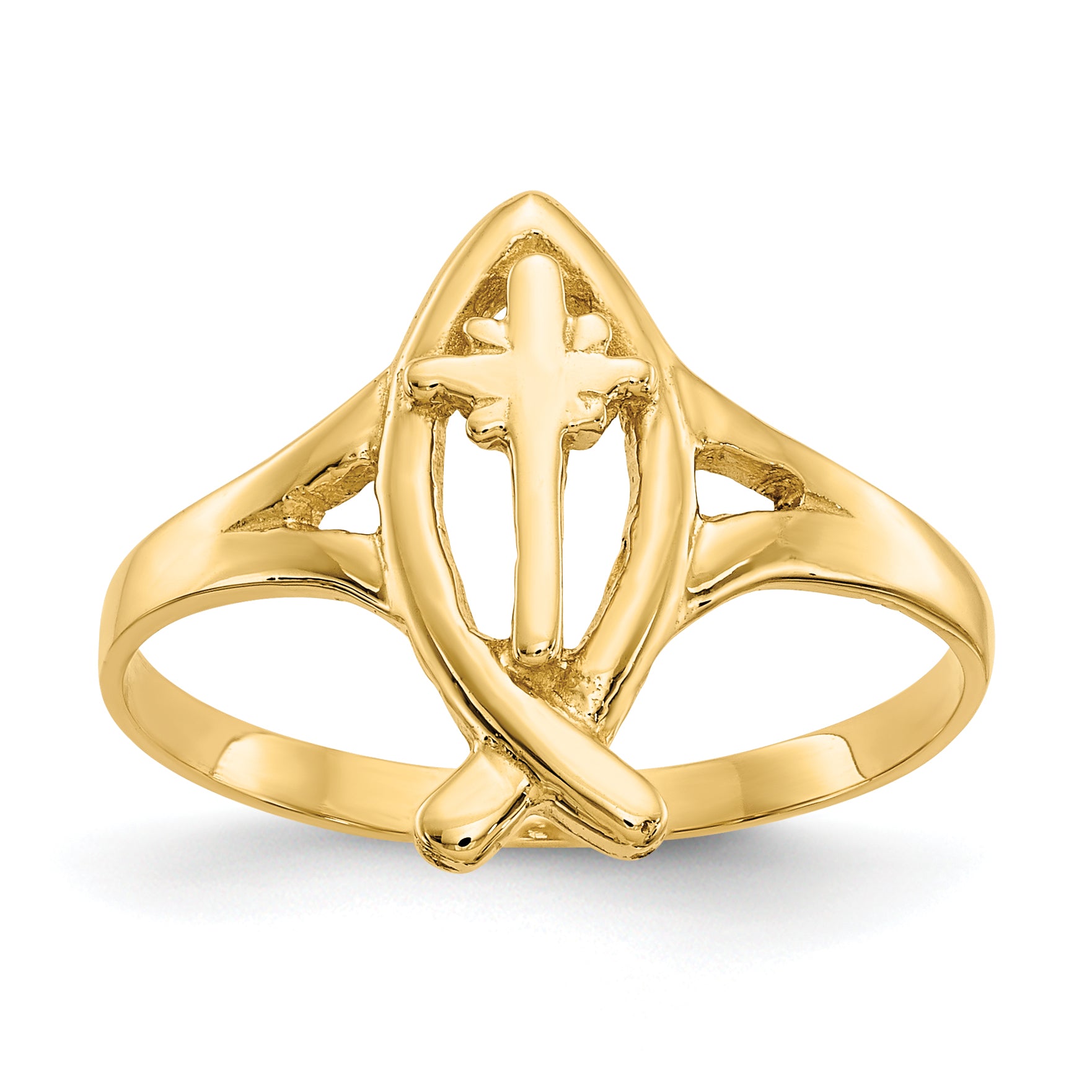 14k Ichthus with Cross Ring K3947