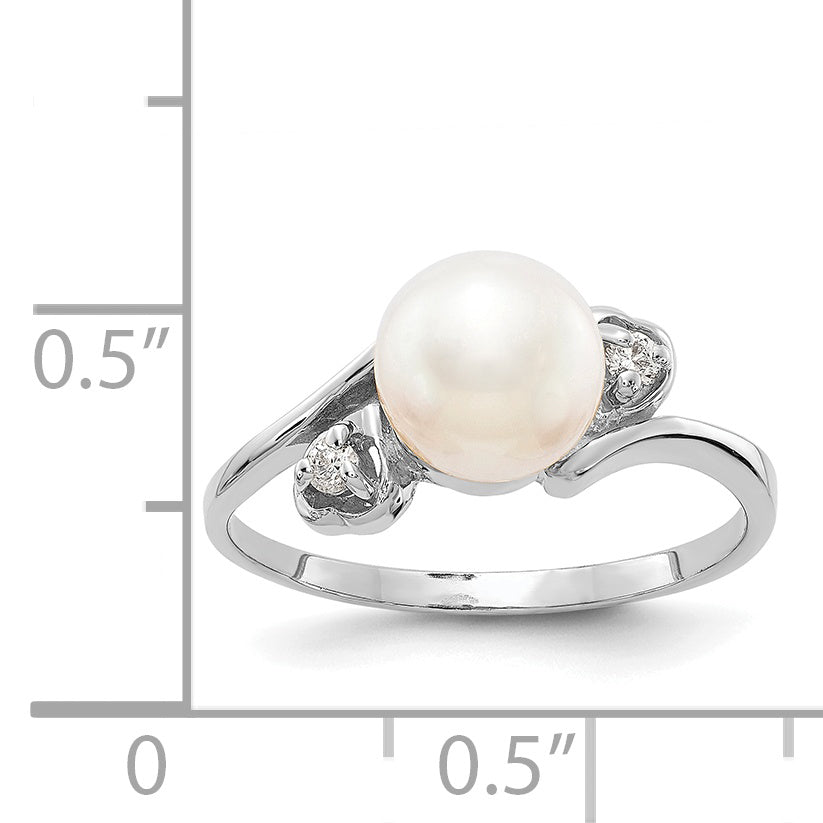 14k White Gold 7mm FW Cultured Pearl AAA Diamond ring Y4393PL/AAA
