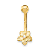 14k 14 Gauge CZ Flower Belly Ring BD142