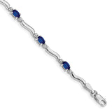 14k White Gold Complete Diamond and Oval Emerald Wavy Link 7 inch Bracelet BM4474