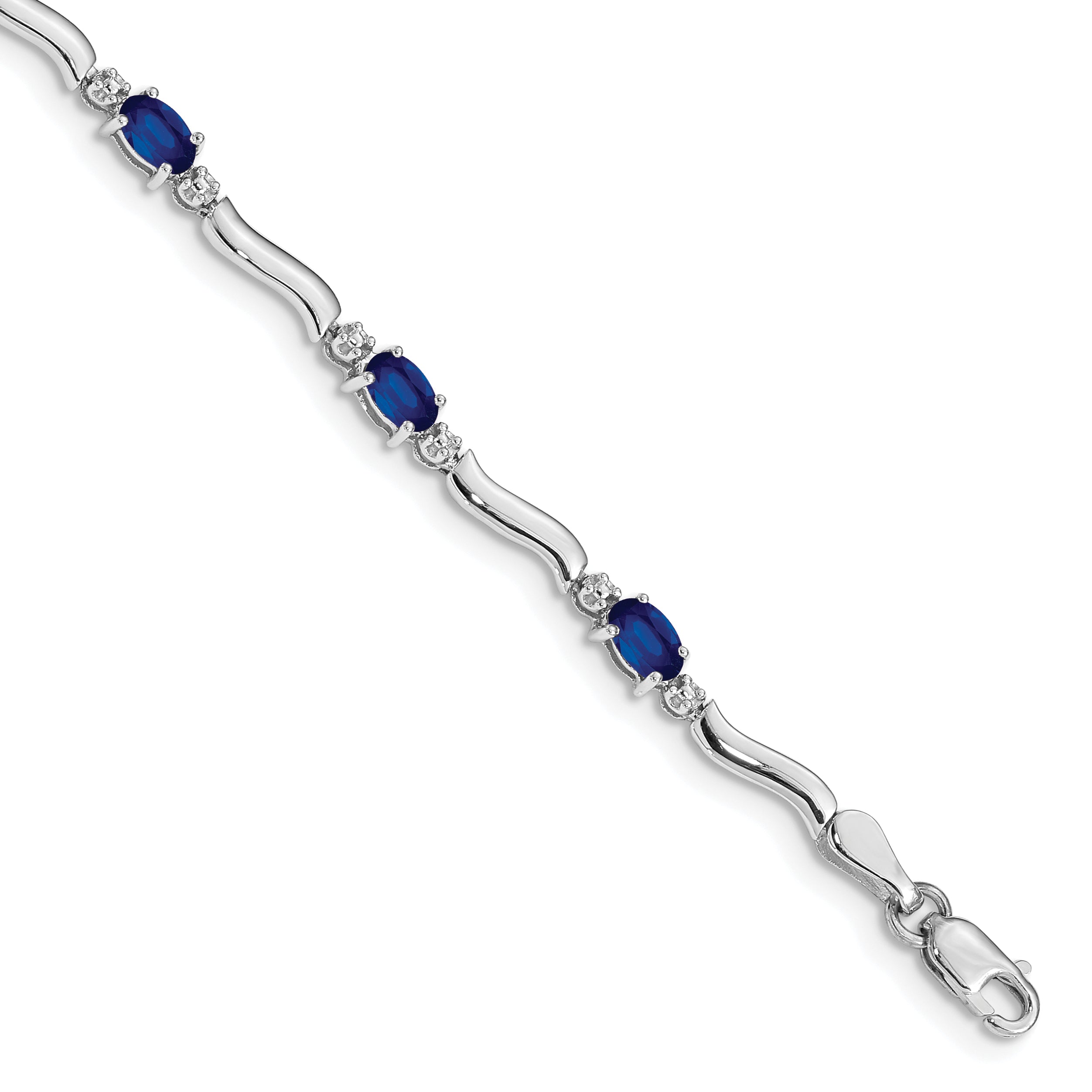 14k White Gold Complete Diamond and Oval Emerald Wavy Link 7 inch Bracelet BM4474