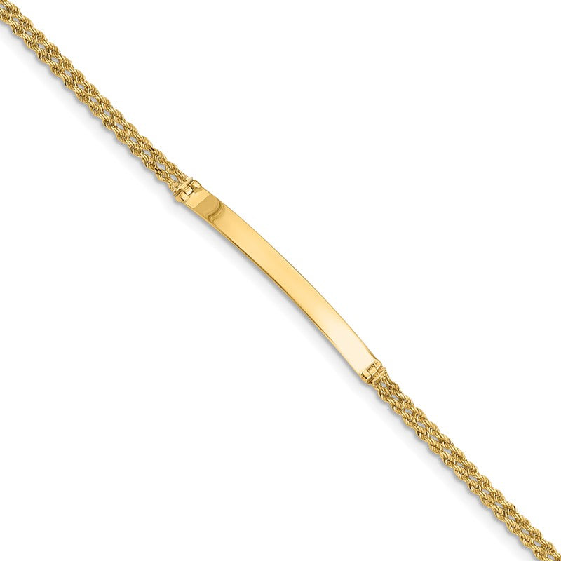 14k Polished Solid Chain/Solid Plate Two-Strand Rope 41x5mm Plate 7 inch ID Bracelet 012SD