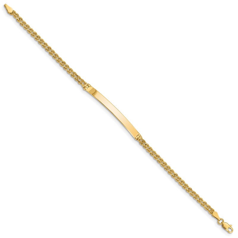 14k Polished Solid Chain/Solid Plate Two-Strand Rope 41x5mm Plate 7 inch ID Bracelet 012SD