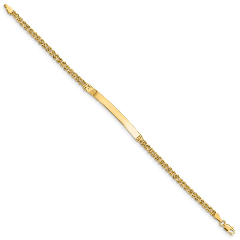 14k Polished Solid Chain/Solid Plate Two-Strand Rope 41x5mm Plate 7 inch ID Bracelet 012SD