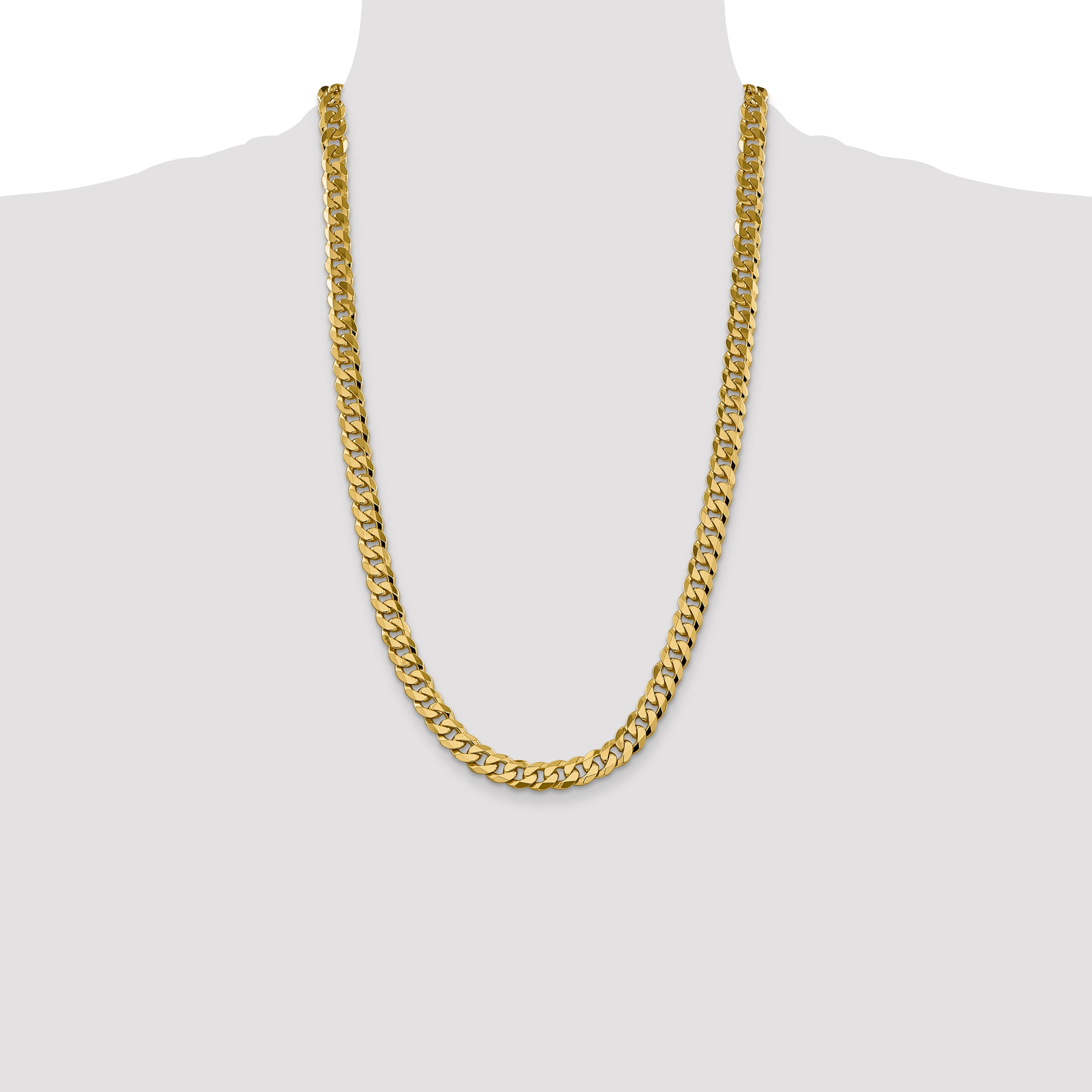 14K 26 inch 8.5mm Flat Beveled Curb with Lobster Clasp Chain FBU220