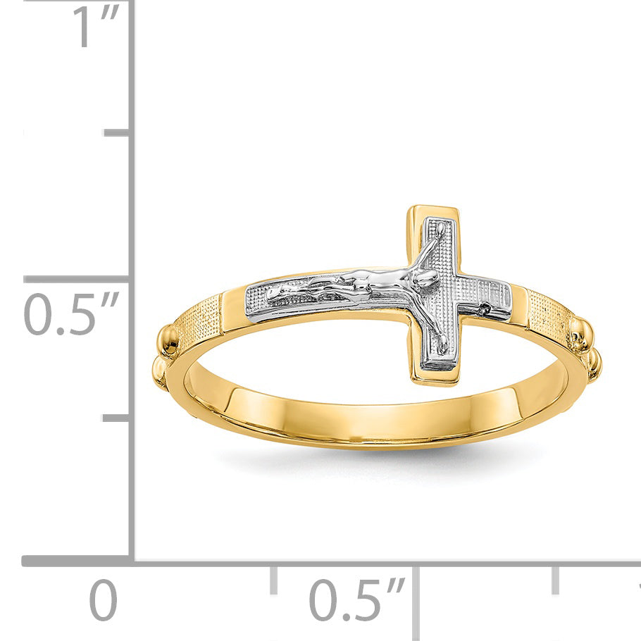 14K Two-tone Crucifix Rosary Ring K3967
