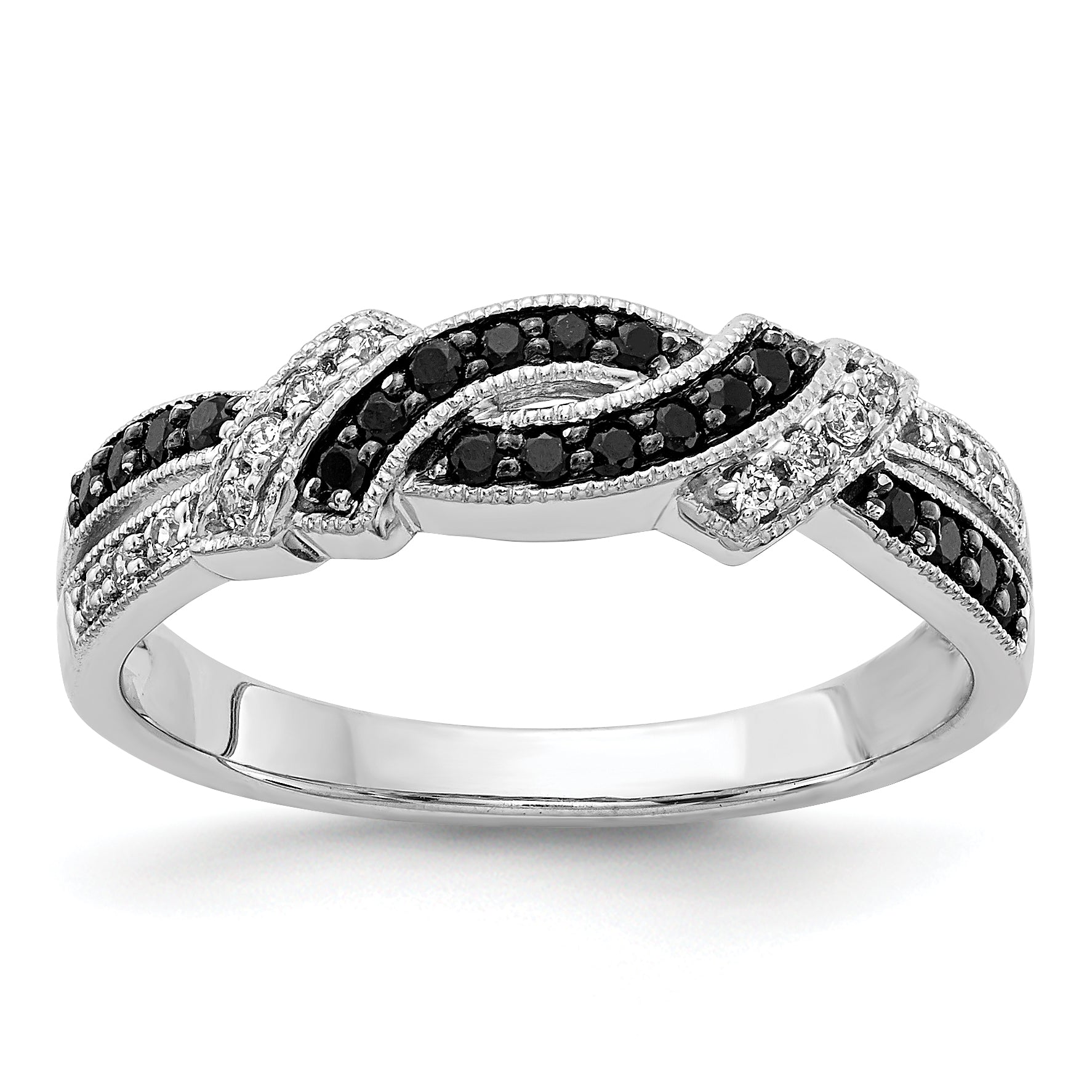 14k White Gold with Black Rhodium 1/4 carat White and Blue Diamond Swirl Ring RM5680