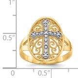 14k Two-tone Diamond Cross in Filigree Oval Ring K5120