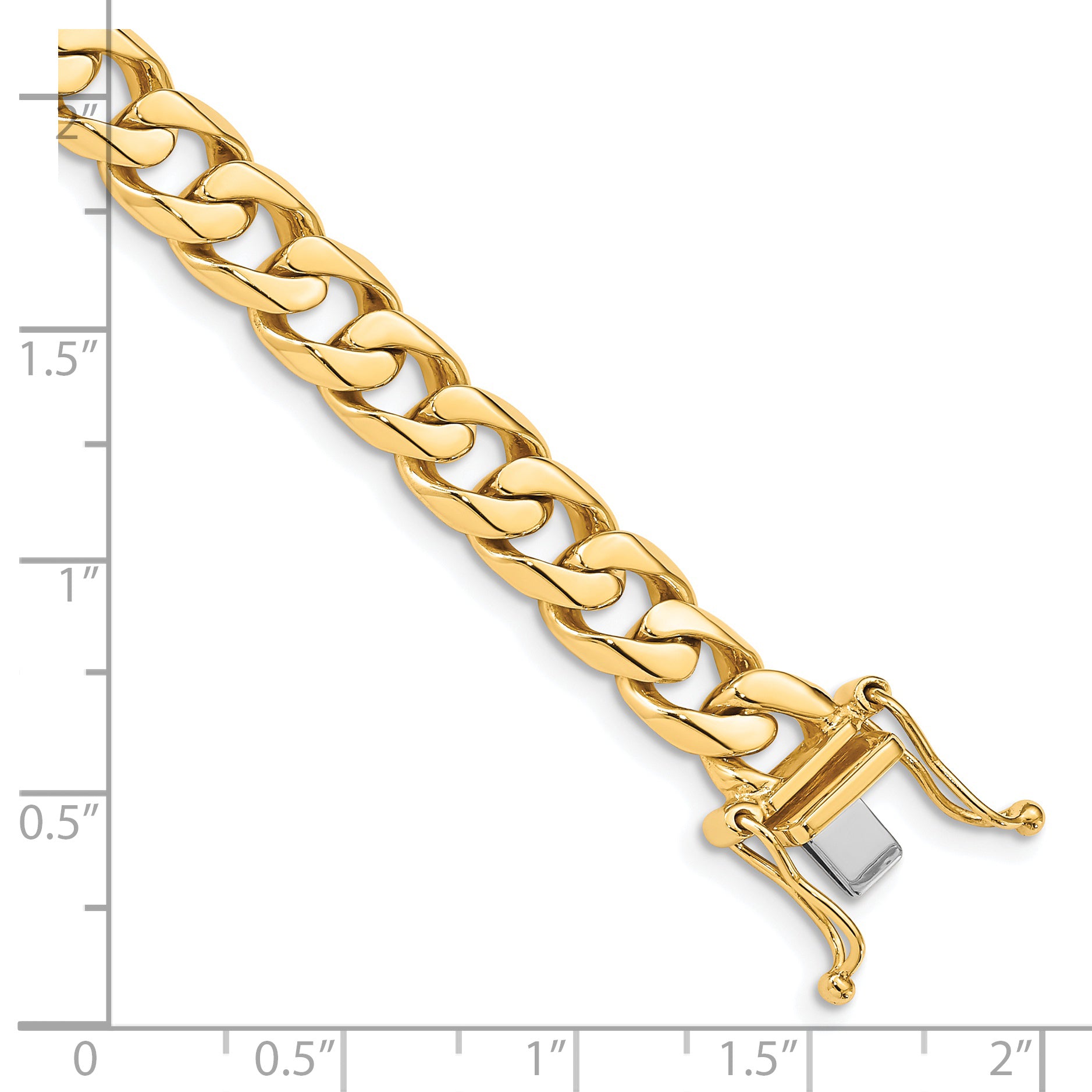 14K 20 inch 7.5mm Hand Polished Flat Beveled Curb Link with Box Catch Clasp Chain LK132