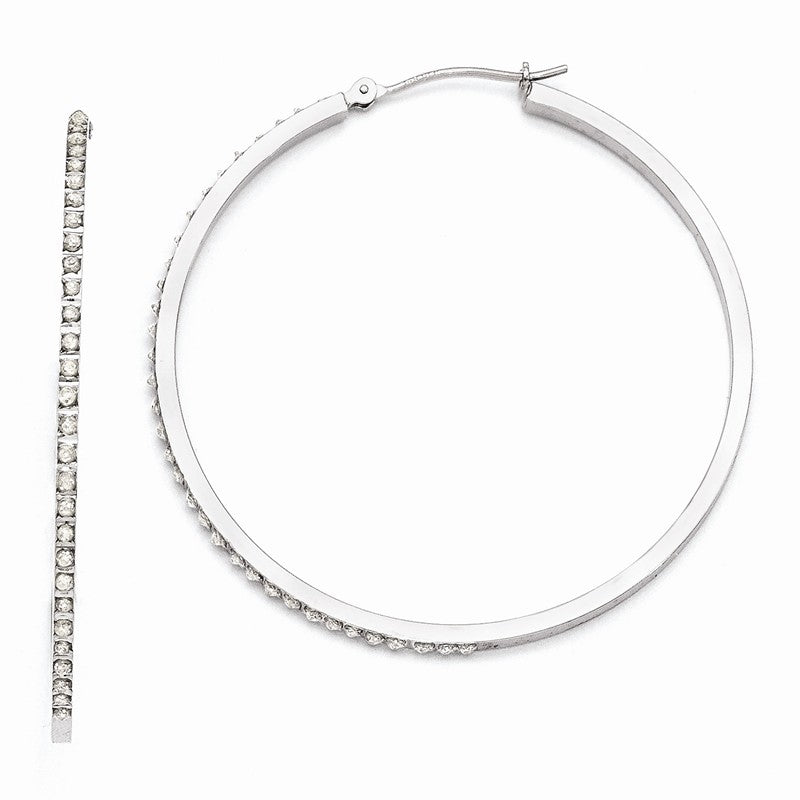 14k White Gold Diamond Fascination Diamond Dust/Accent 2x49mm Round Hoop Earrings DF114