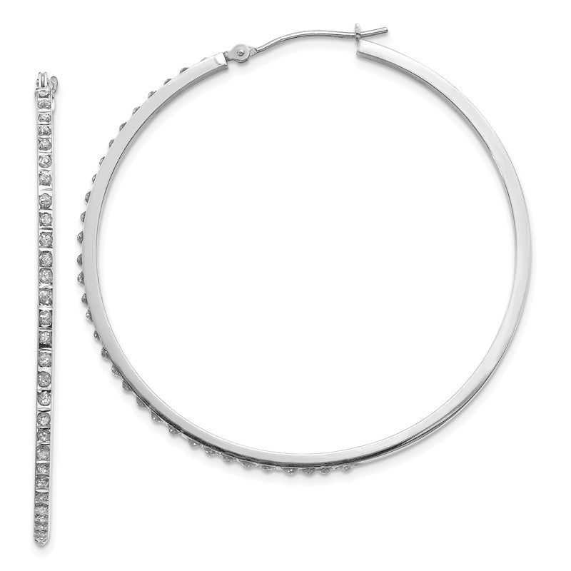 14k White Gold Diamond Fascination Diamond Dust/Accent 2x49mm Round Hoop Earrings DF114