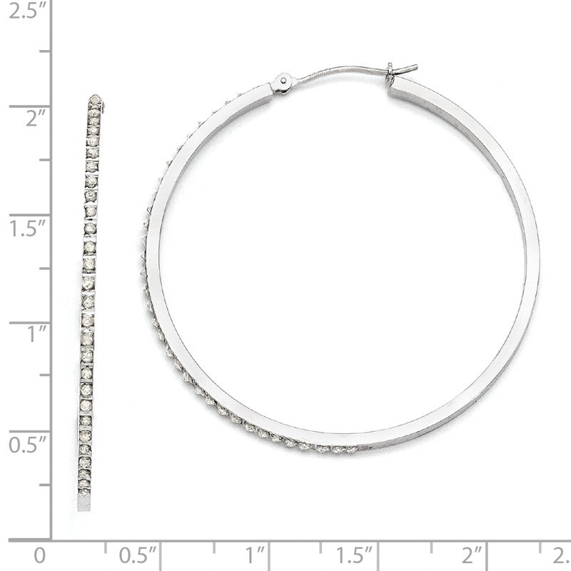 14k White Gold Diamond Fascination Diamond Dust/Accent 2x49mm Round Hoop Earrings DF114