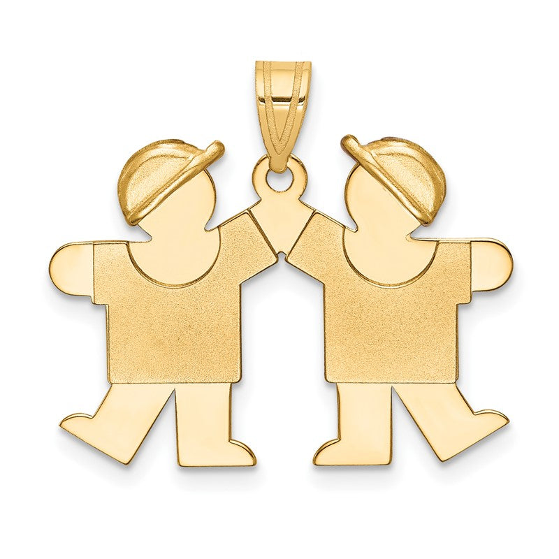 14k The Kids Solid Engravable Small Double Boys Kiss Charm XK285