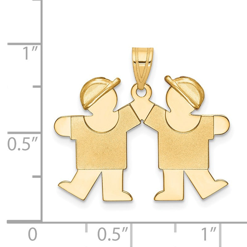 14k The Kids Solid Engravable Small Double Boys Kiss Charm XK285