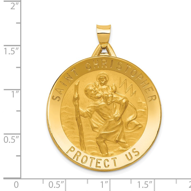14k Polished and Satin Solid Large Saint Christopher Medal Round Pendant M1488