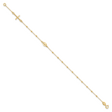 14k Polished Cross and Miraculous Medal Beaded 7.5 inch Rosary Bracelet SF2507