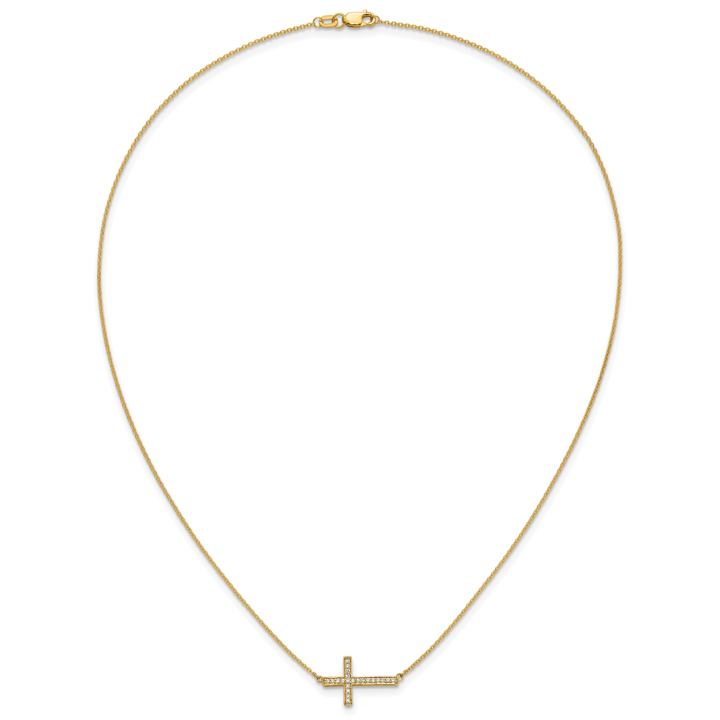 14k White Gold 1/6 carat Diamond Sideways Cross 18 inch Necklace PM4695