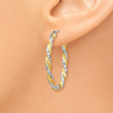 14k White Gold & Yellow Rhodium Twisted D/C Oval Hoop Earrings PRE781