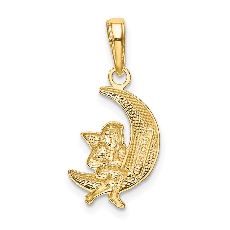 14k and White Rhodium Polished Moon with Angel Pendant K4816