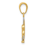 14k and White Rhodium Polished Moon with Angel Pendant K4816