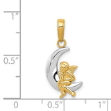 14k and White Rhodium Polished Moon with Angel Pendant K4816