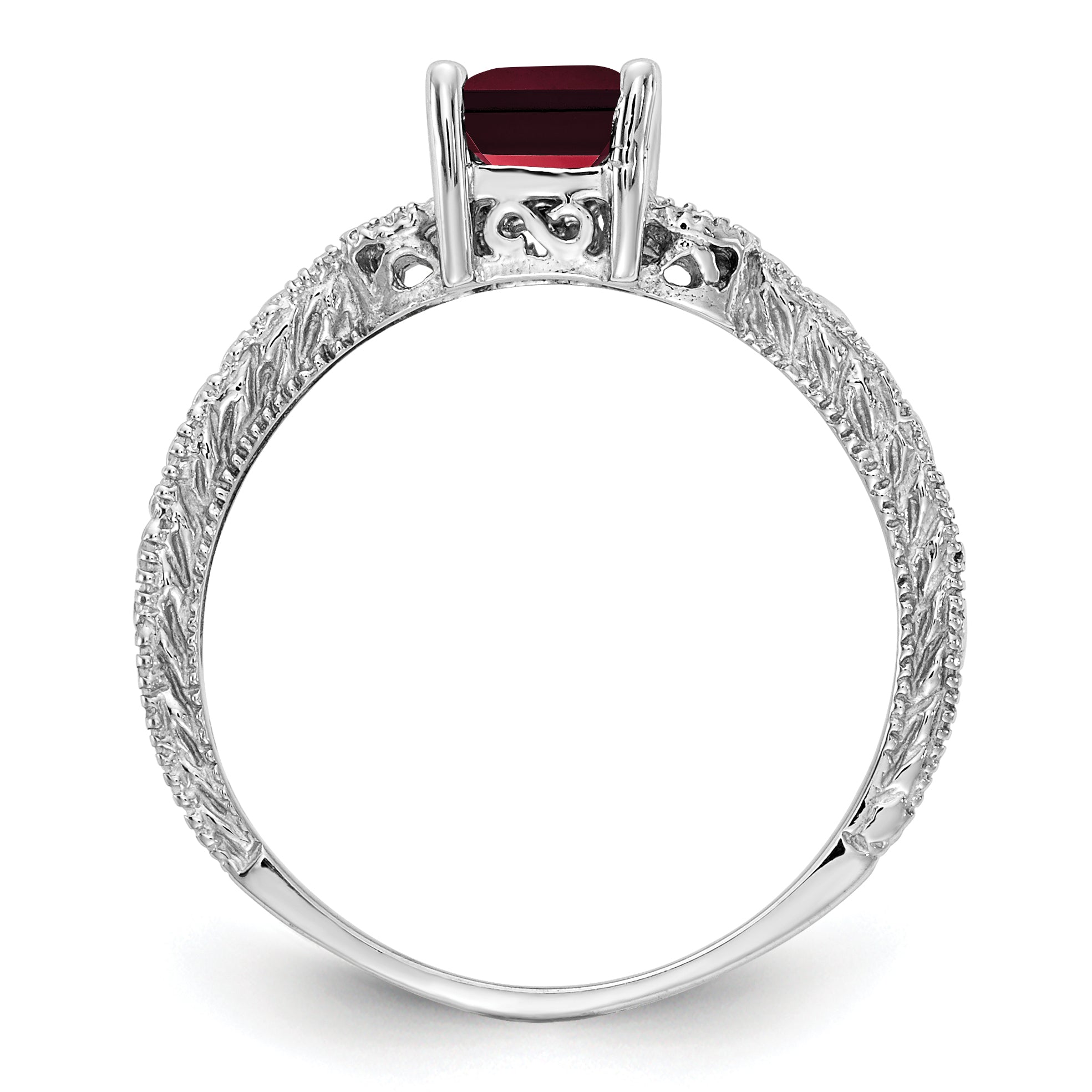 14k White Gold 7x5mm Emerald-cut Garnet and 1/20 carat AA Diamond Ring Y2266GA/AA