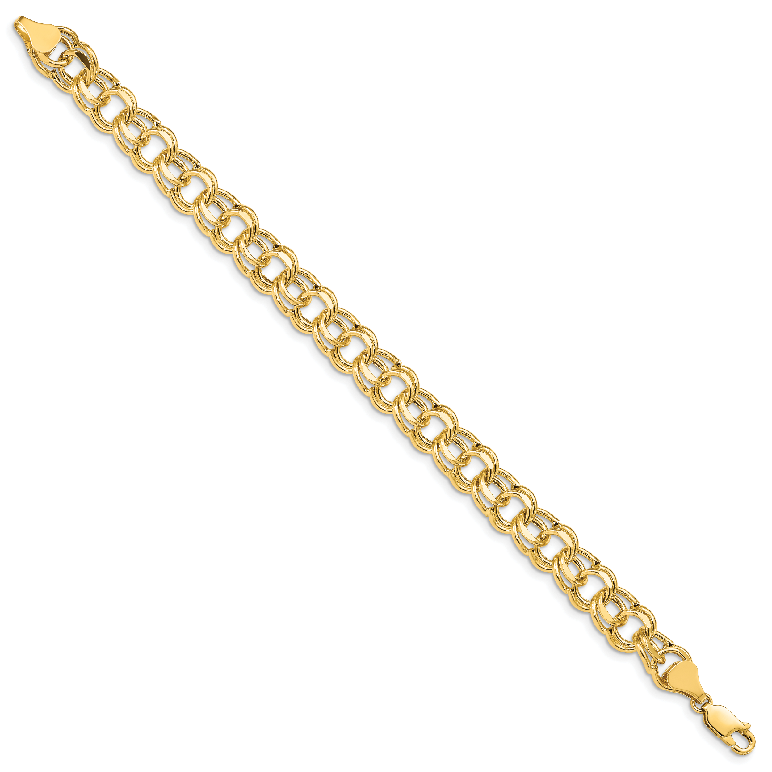 14k 9.5mm Hollow Double Link 7.25 inch Charm Bracelet SSD5