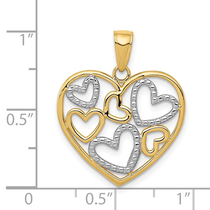 14K and White Rhodium Polished Hearts inside Heart Pendant K2561