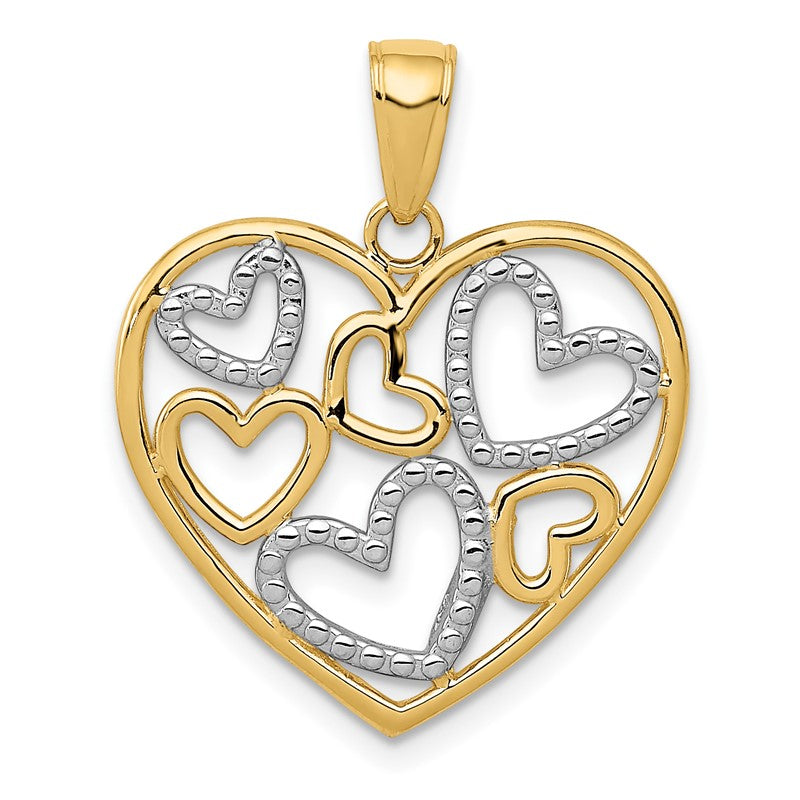 14K and White Rhodium Polished Hearts inside Heart Pendant K2561