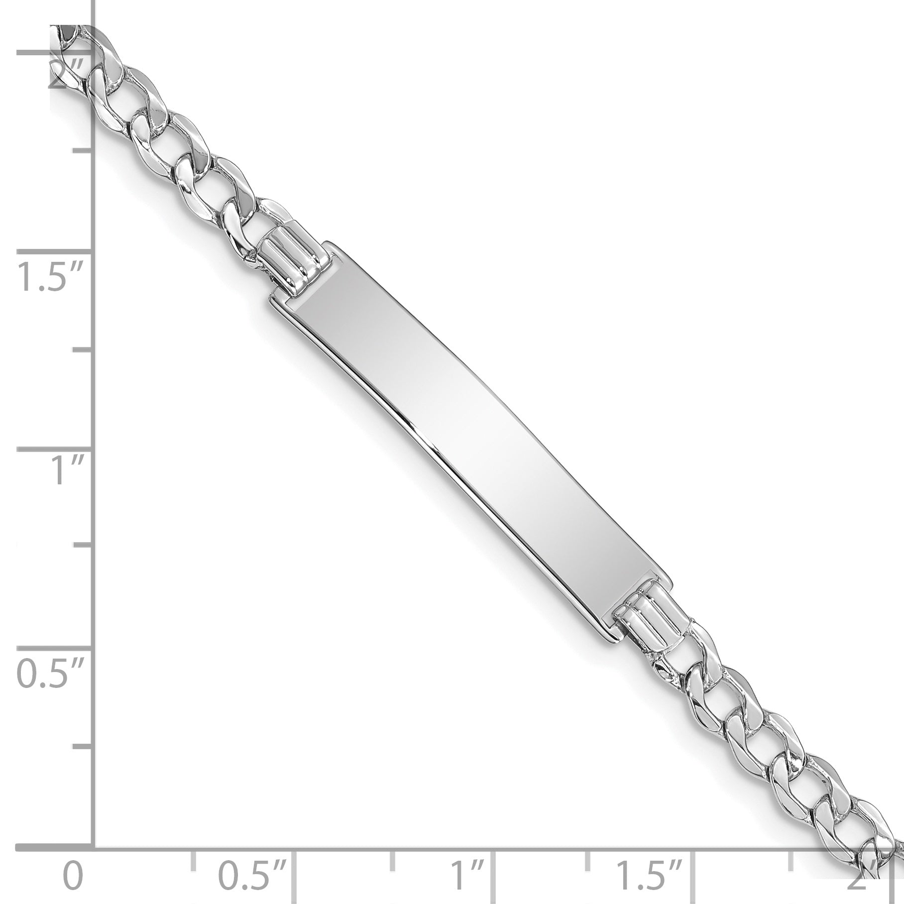 14k White Gold Polished Semi-Solid Chain/Solid Plate Curb Link 33x6.75mm Plate 7 inch ID Bracelet DCID110W