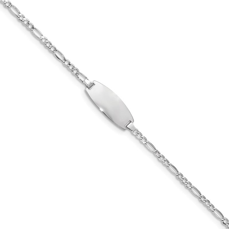 14k White Gold Polished Semi-Solid Chain/Solid Plate Figaro Link Oval 18.5x8.5mm Plate 5.5 inch Baby/Child ID Bracelet DCID143W
