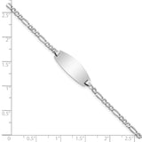 14k White Gold Polished Semi-Solid Chain/Solid Plate Figaro Link Oval 18.5x8.5mm Plate 5.5 inch Baby/Child ID Bracelet DCID143W
