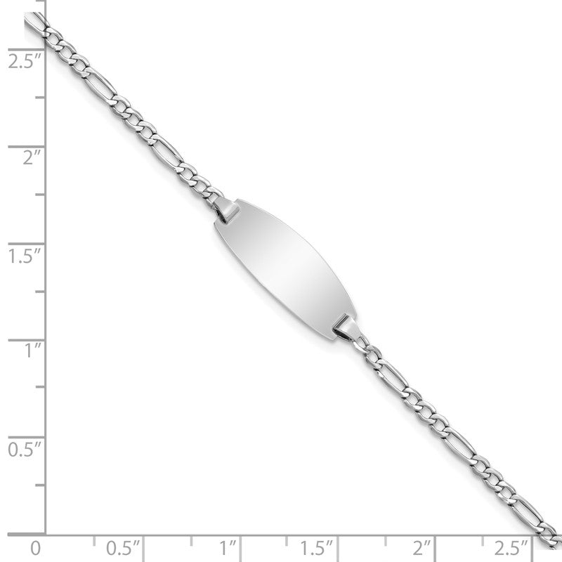 14k White Gold Polished Semi-Solid Chain/Solid Plate Figaro Link Oval 18.5x8.5mm Plate 5.5 inch Baby/Child ID Bracelet DCID143W