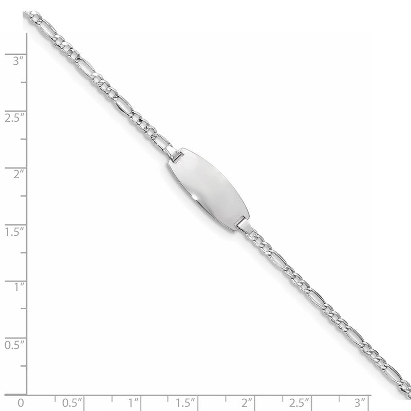 14k White Gold Polished Semi-Solid Chain/Solid Plate Figaro Link Oval 18.5x8.5mm Plate 5.5 inch Baby/Child ID Bracelet DCID143W