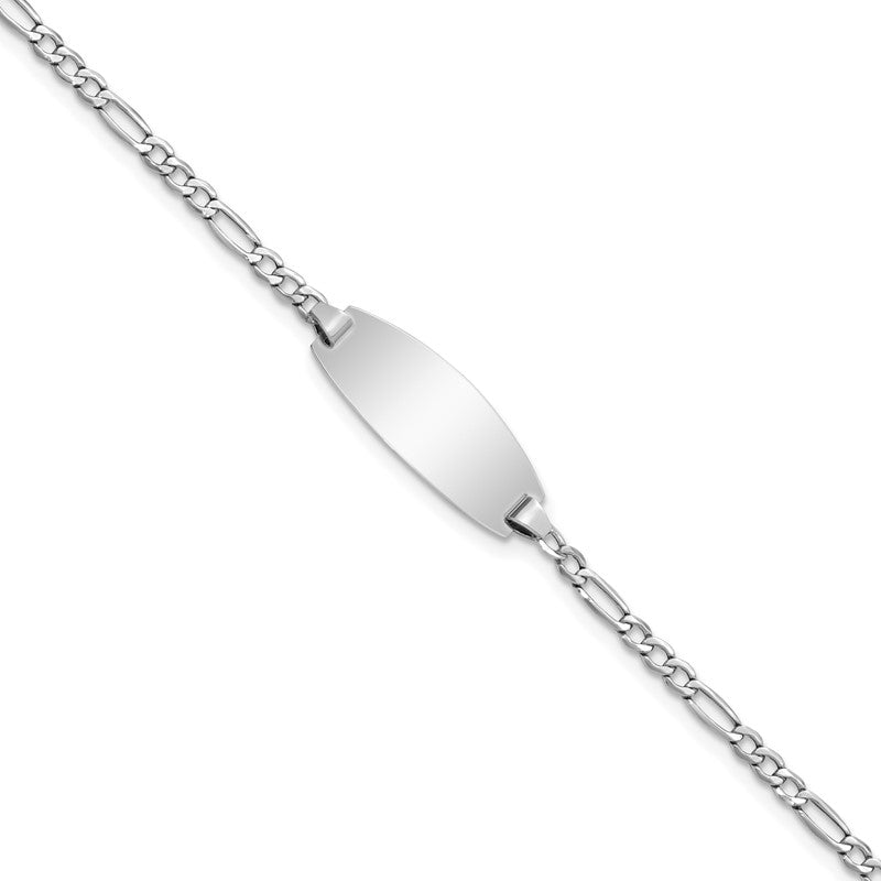 14k White Gold Polished Semi-Solid Chain/Solid Plate Figaro Link Oval 18.5x8.5mm Plate 5.5 inch Baby/Child ID Bracelet DCID143W