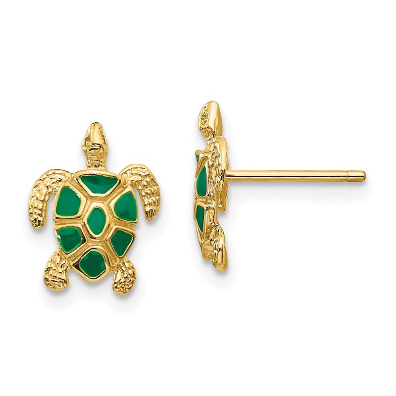 14K Green Enameled Sea Turtle Post Earrings K4447