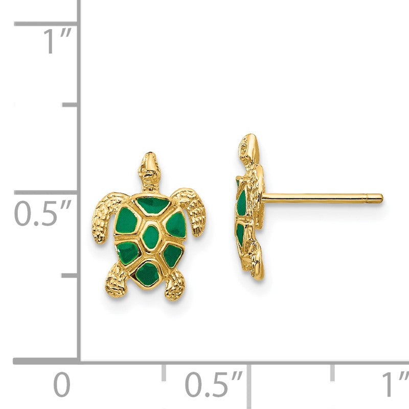 14K Green Enameled Sea Turtle Post Earrings K4447