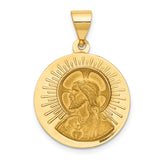 14k Polished and Satin Hollow Matka Boska Czestochowska Medal Reversible Round Pendant XR1264