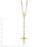 14k Polished Crucifix and Miraculous Medal with 3mm Mirror Beads Semi-solid 24 inch Rosary Necklace SF2065