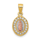14K Two-Tone with White Rhodium Diamond-cut CZ Our Lady of Guadalupe Oval Pendant K6345