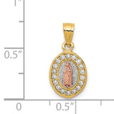 14K Two-Tone with White Rhodium Diamond-cut CZ Our Lady of Guadalupe Oval Pendant K6345