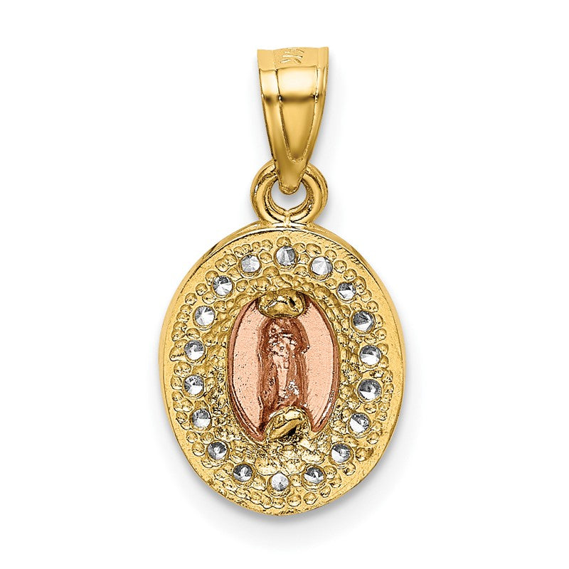 14K Two-Tone with White Rhodium Diamond-cut CZ Our Lady of Guadalupe Oval Pendant K6345