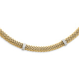 14k Two-Tone Polished Complete .05ct Diamond and Mesh 7.25 inch Bracelet SF607