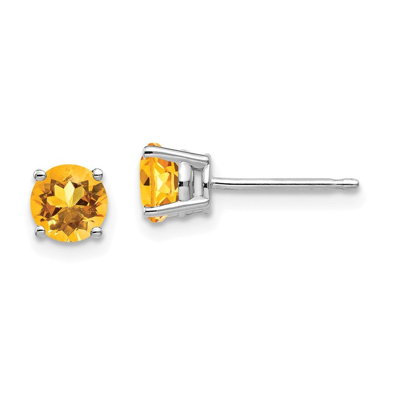 14k White Gold 5mm Round Citrine Post Earrings XE72WCI