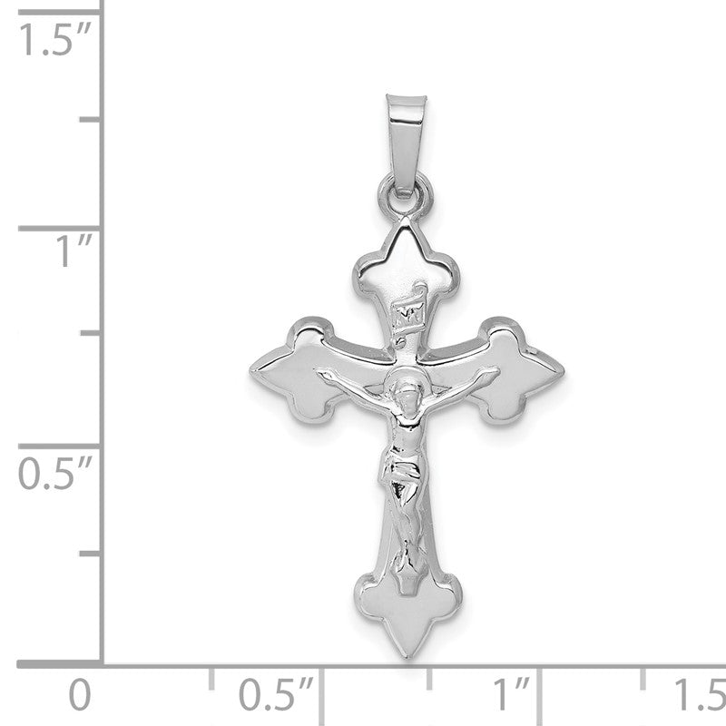 14k White Gold Polished Fleur de Lis Crucifix Pendant XR1643