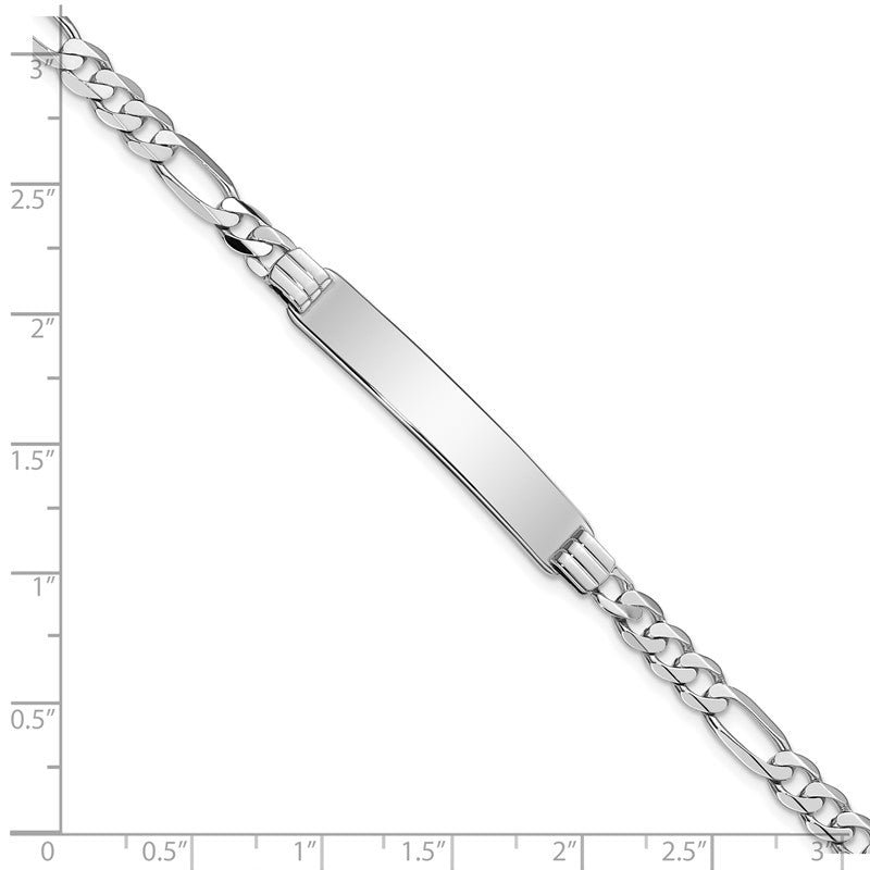 14k White Gold Polished Solid Chain/Solid Plate Figaro Link 33.5x7mm Plate 7 inch ID Bracelet LID78W