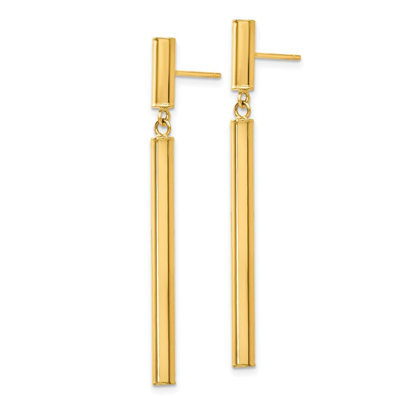14k Polished Round Tube Dangle Post Earrings E812
