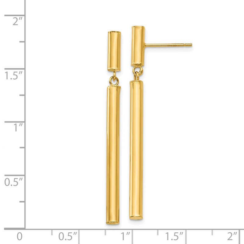 14k Polished Round Tube Dangle Post Earrings E812