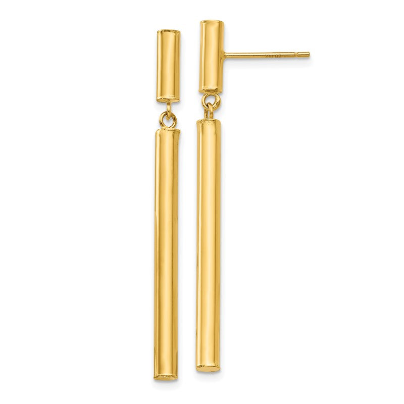 14k Polished Round Tube Dangle Post Earrings E812